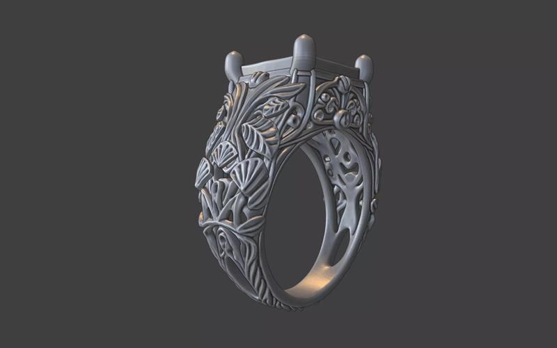 floral scrollwork ring cushion cut  cut square gemstone