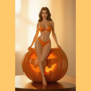 Sexy lady on pumpkin / Halloween / art toy / nsfw / magic makes