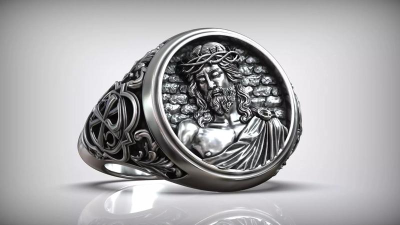 Jesus Christ Crown Thorn Christogram Symbol Signet