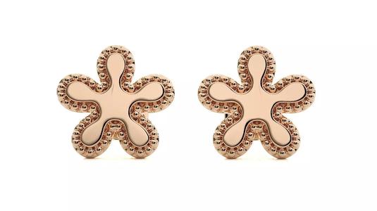 Blooming Flower Light wt Plain Gold Earrings Studs 3dm stl ply