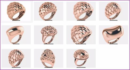 10 Dome Plain gold rings 3D Model Collection