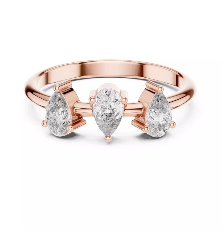 Three Stone Pear Diamond Engagement Wedding Ring 3DM STL Video