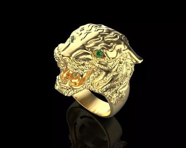 Tiger head ring with gemstones