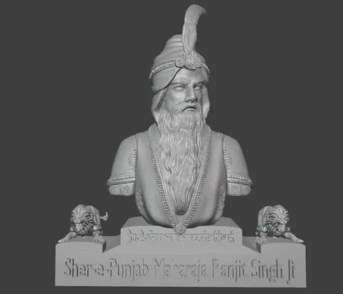 Maharaja Ranjit Singh Ji with Lion Sculptures