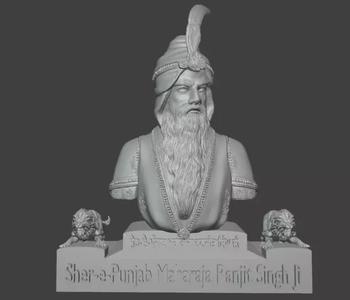 Maharaja Ranjit Singh Ji with Lion Sculptures