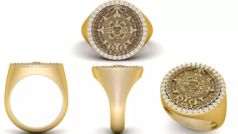 Diamond Mayan Calendar Ring