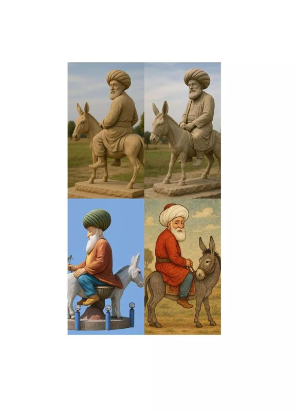 Nasreddin Hoca 4 Farkli Konsept Esek Uzerinde Duz ve Ters Oturan