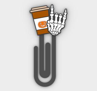 Paperclip Halloween coffee skeleton hand - bookmark - 3MF pre-painted , STL