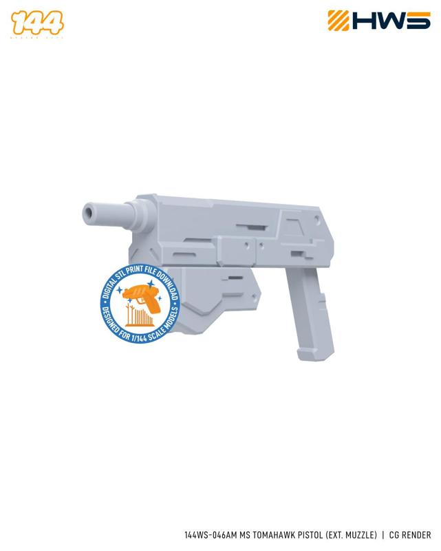 144WS-046AM MS Tomahawk Pistol (Ext. Muzzle). 3D Printed Parts for High Grade Scale Model Kits.