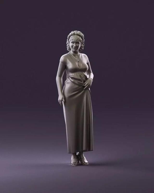 001021 blonde woman in long green dress 3D Print Ready