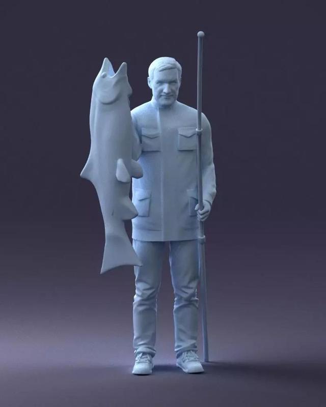 000290 Fisherman Holding Fish and Rod 0916 3dp