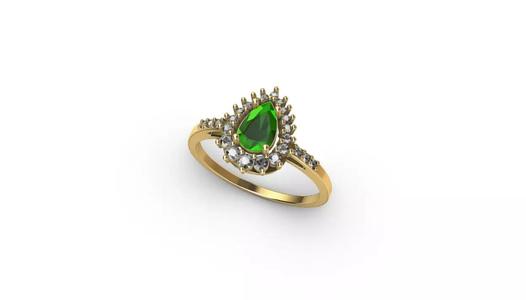 Emerald Drop Ring with Diamonds 3D printing  Anel Esmeralda