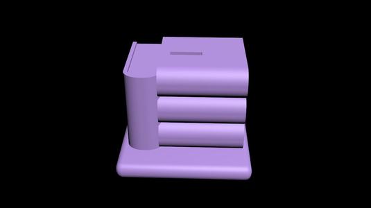 Book-shaped money box with personalized first name.