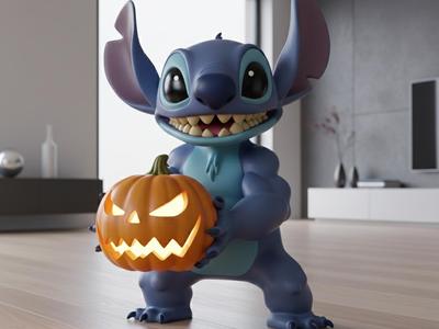 Stitch with Halloween Pumpkin