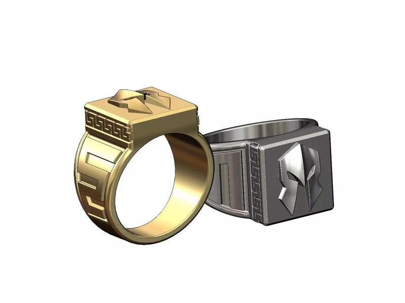 Warrior helmet Greek key square signet ring US size 10