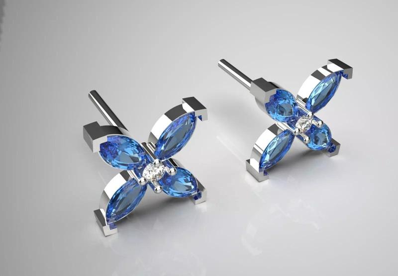 Sapphire and Diamond Flower Stud stl Earrings Model je0042