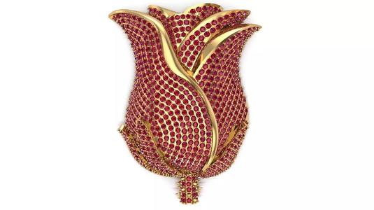 Rose pendant with gems  flora flower bouquet red thorn leaf