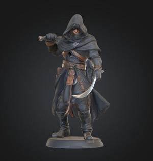 3D Printable Rogue Miniature STL | 28mm Scale Hooded Assassin with Dual Daggers | Tabletop RPG, D&D, Pathfinder Resin Model