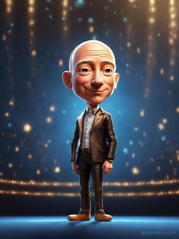 Jeff Bezos Fun 3D cartoon illustration