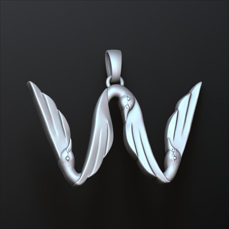 Bird Letter W Pendant 3D print model