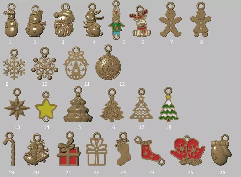 Christmas gold pedants 2023 3D Model Collection