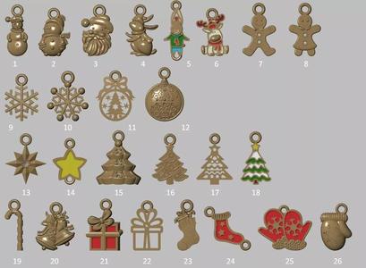 Christmas gold pedants 2023 3D Model Collection