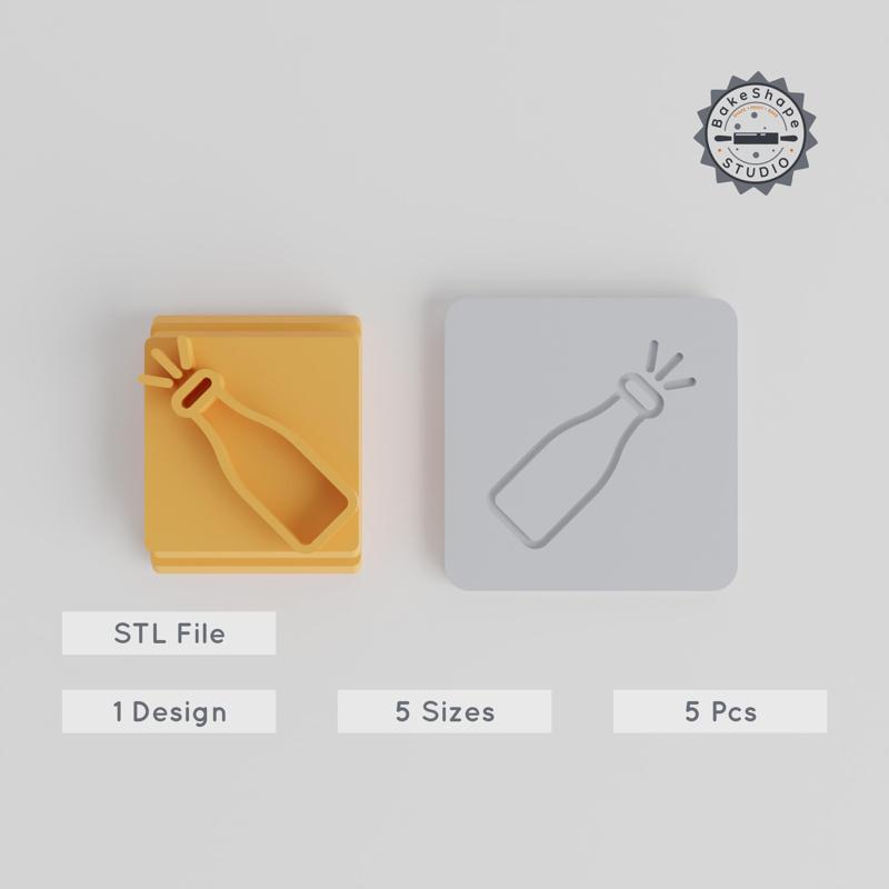 Popping Bottle Stamp Tile, 5 Size Set, Celebration & Party Icons, Perfect for Clay, Cookies, Fondant PRODUCT_4718