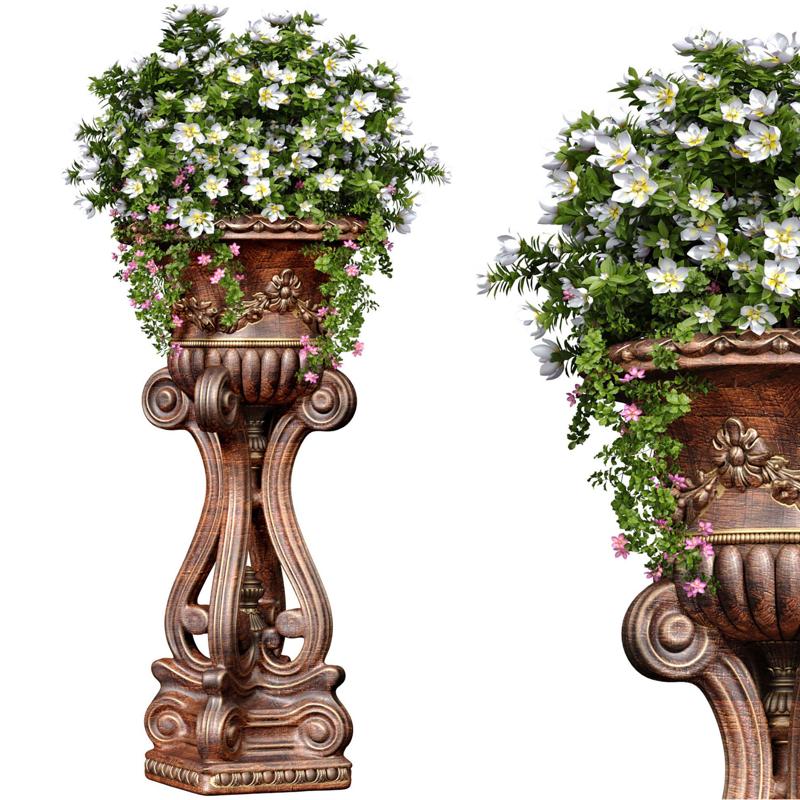 Bouquet of white flowers Petunia Houseplant in classic tall vase 3D model