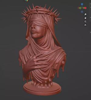Mater Dolorosa Blindfolded Mary with Crown of Thorns Sculpture