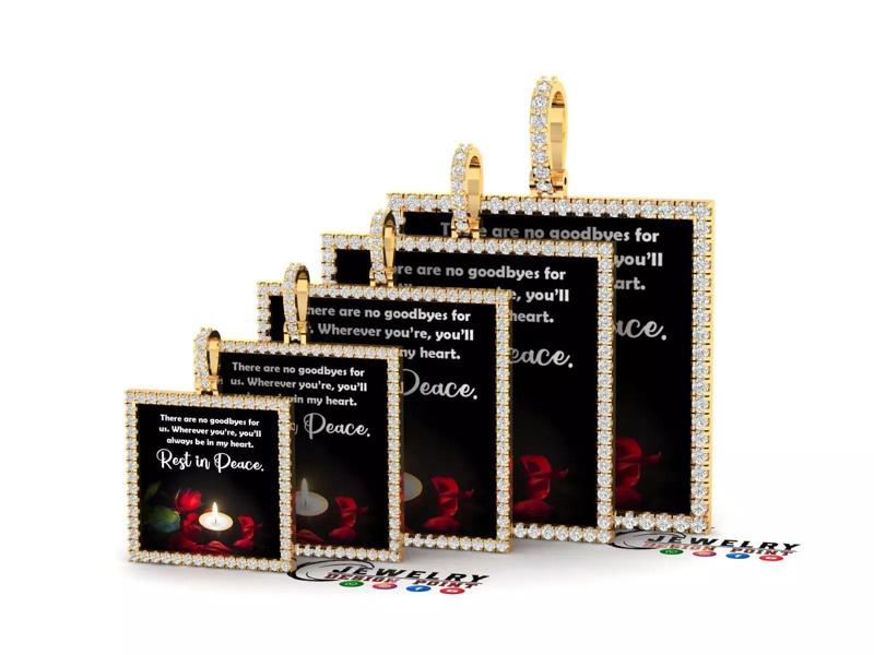 Custom Picture Pendant with Diamond - Square Memory Pendant  3D Model Collection