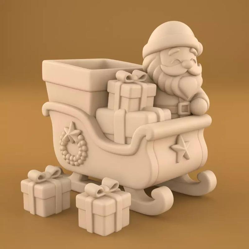 Cute Santa Sleigh Planter Christmas Decor Organizer STL