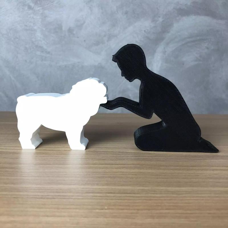 Boy and his English Bulldog for 3D printer or laser cut