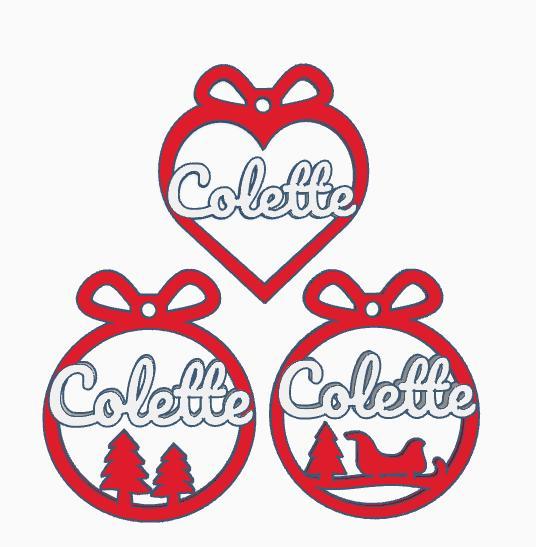 3 x Colette, Personalized Christmas tree ball