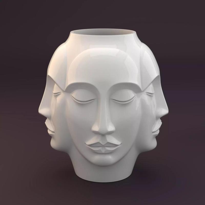 Tetra Visage Planter - 3D Printable Four - Face Sculpture Pot