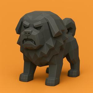 Low Poly Lion Dog Sculpture