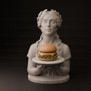 Burger Bust – Funny Classical Sculpture STL | Meme Statue & Snack Stand