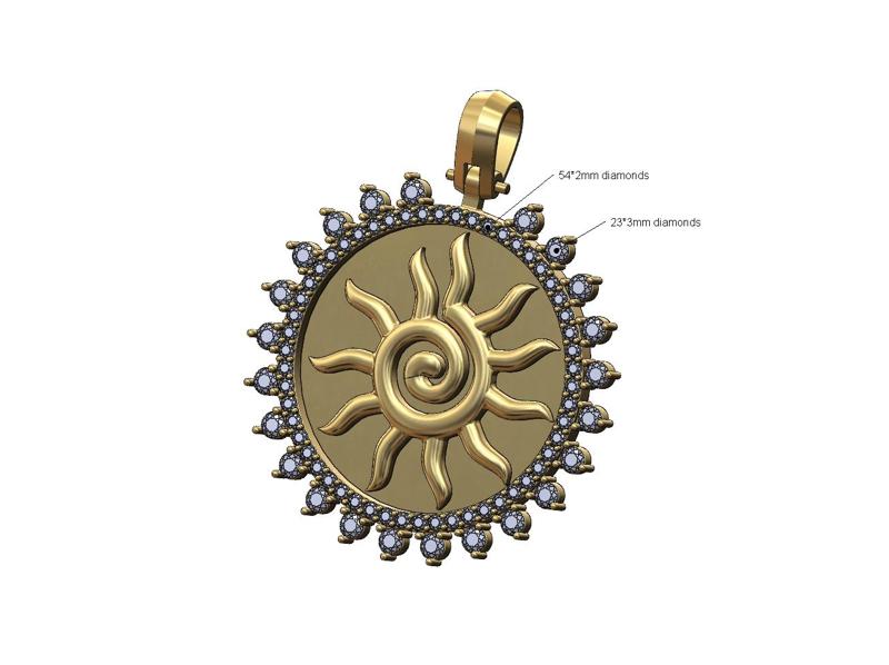 Iced sunburst scroll diamond pendant with bail 3D print model