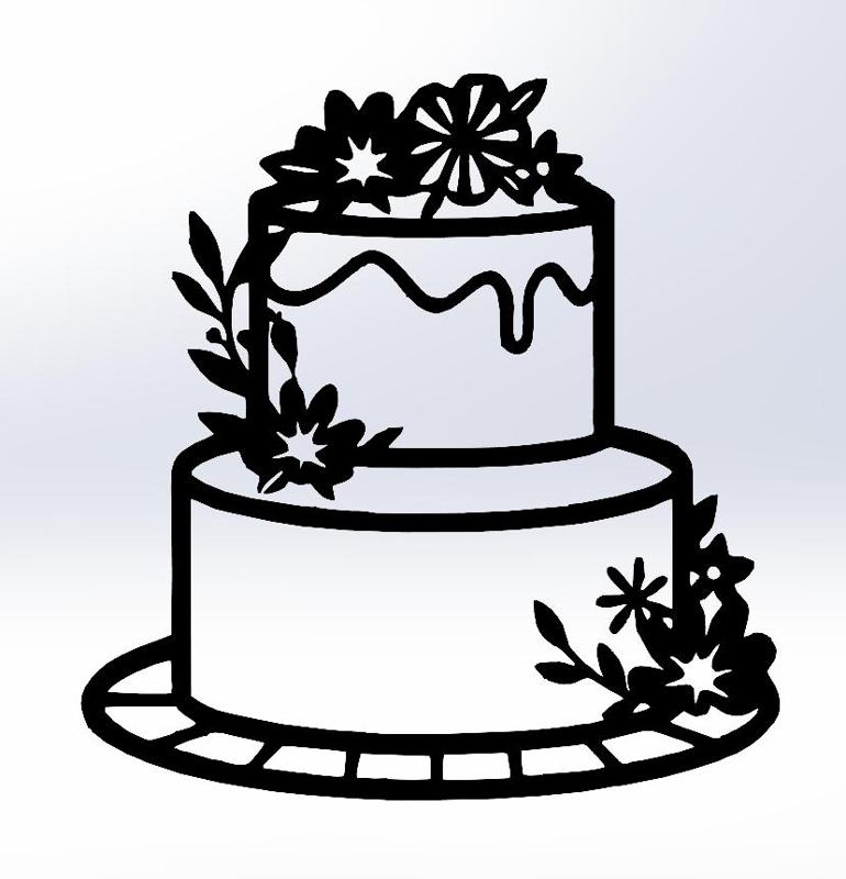 Line Art Floral Cake Design