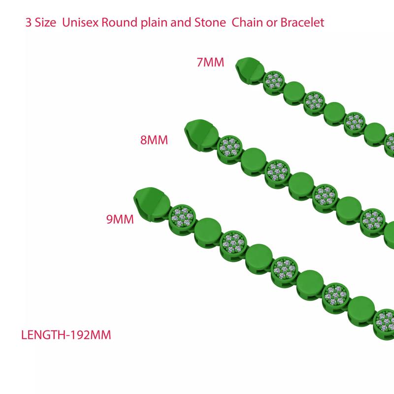 3 Size  Unisex Round plain and Stone  Chain or Bracelet 3D Model Collection