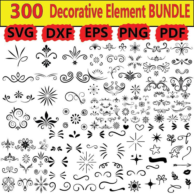300 decorative elements bundles svg, dxf, eps, png, pdf, file