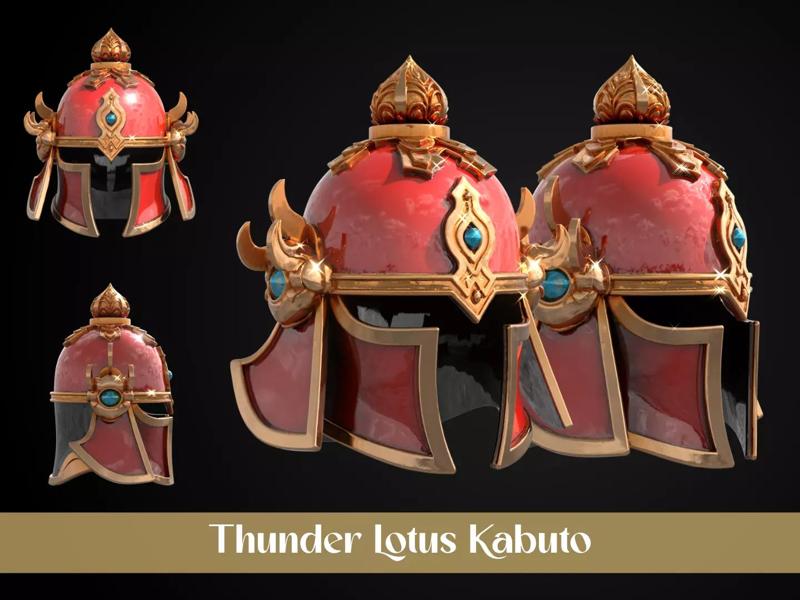 Stylized Samurai Helmet - Thunder Lotus Kabuto