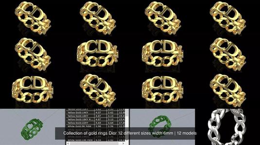 Collection of gold rings Dior 12 different sizes width 6mm