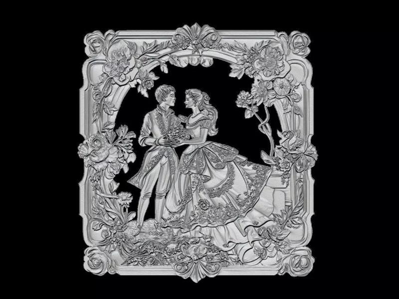 Victorian Romantic Couple Relief with Ornate Floral Frame