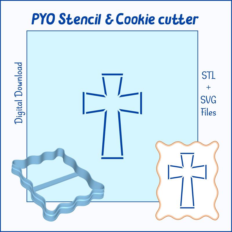 Cross Stencil & Plaque Cookie Cutter – PYO Cookie Stencil - SVG Cutting,  STL 3D Printing, PNG Transparent Background files. T15