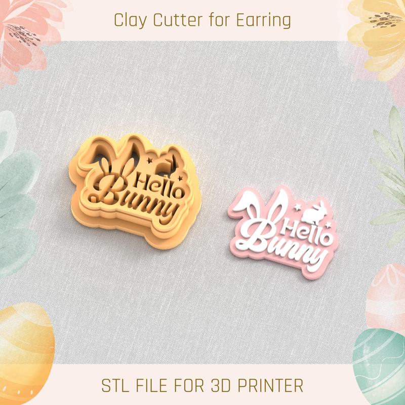 Easter Stamp Hello Bunny EASTER POLYMER CLAY CUTTER