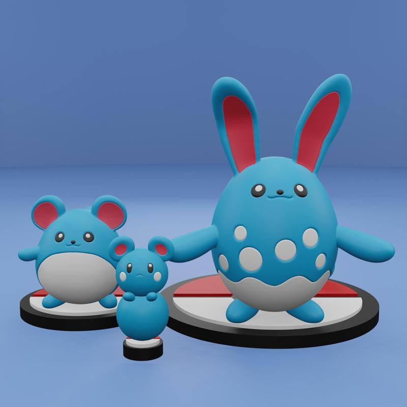 Pokemon No. 183, 184, 298 Marill, Azumarill, Azurill