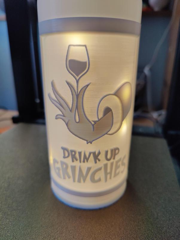 Drink Up Grinches Lithophane Wine Bottle