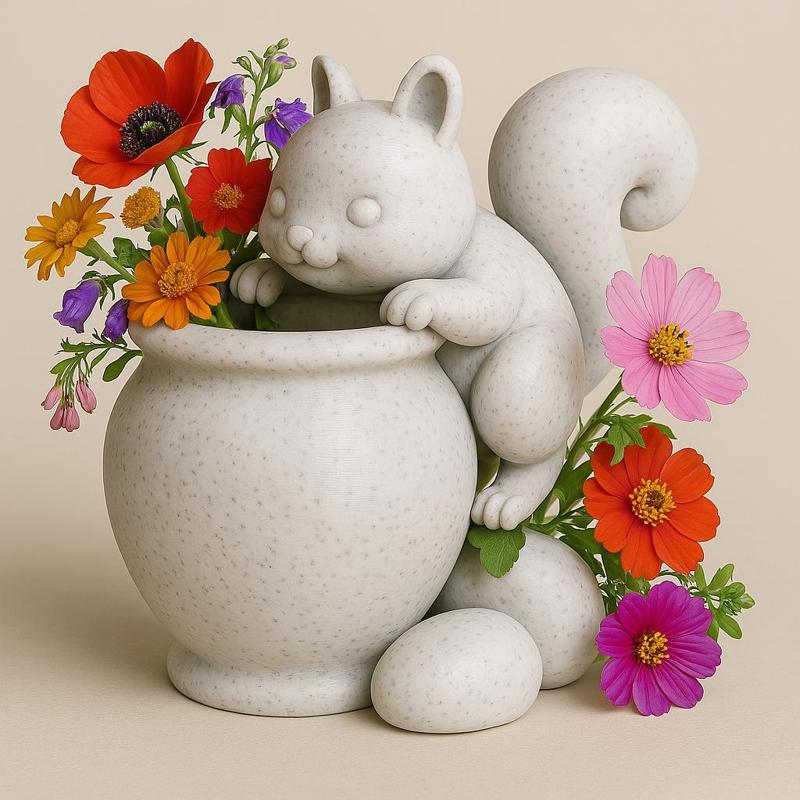 Cute Squirrel Hug Planter – 3D Printable Flower Pot