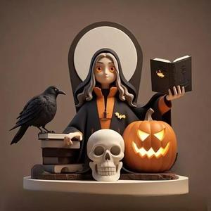 2366Halloween Witch with  Spell book  Skull  Raven