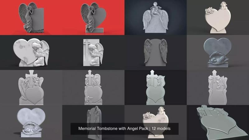 Memorial Tombstone with Angel Pack 3D Model Collection